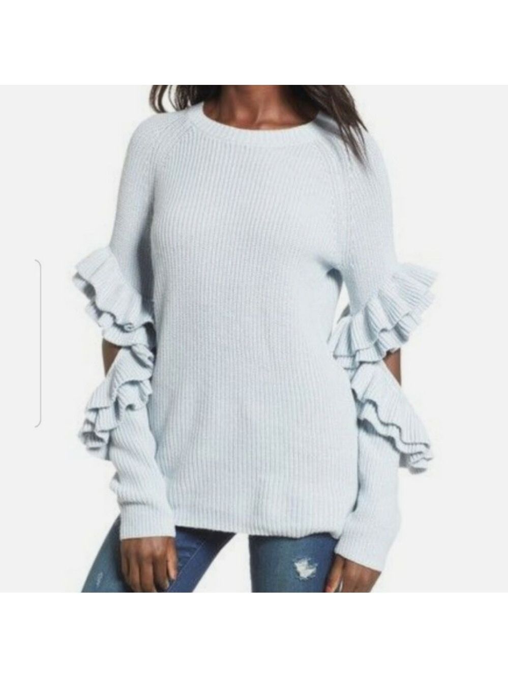 BP Blue Ruffle Elbow Sleeve Sweater Medium